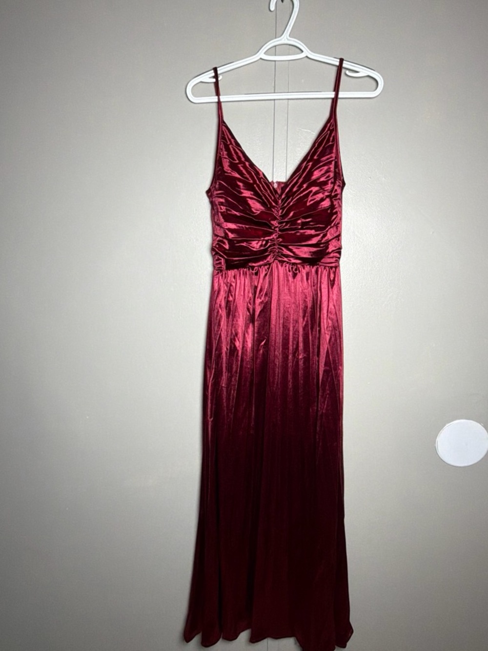 Women's Satin Burgundy Spaghetti Strap Dress